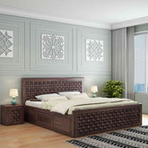 Olivia Solid Sheesham Wood Bed With Box Storage (King Size, Walnut Finish)